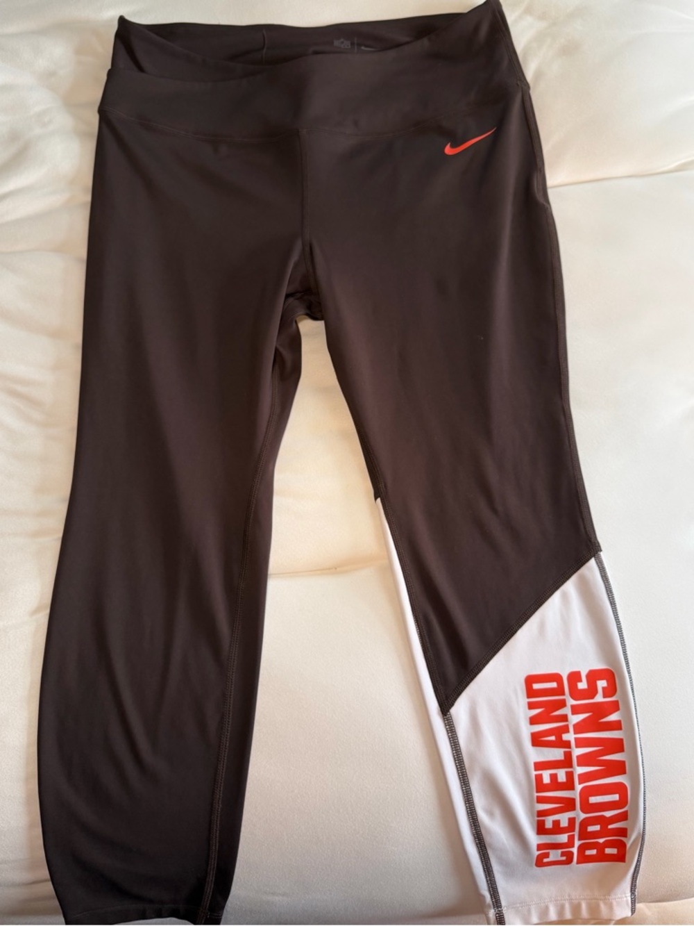 Nike Cleveland Browns Women's Black Leggings with White Panel and Orange Logo